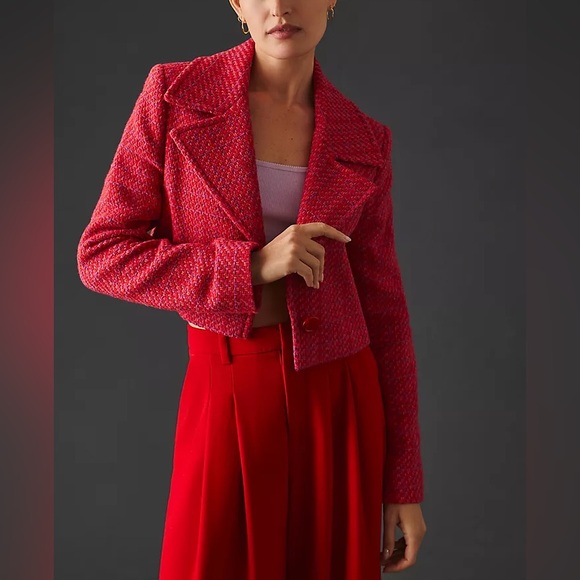 NWT Helene Berman Anthropologie Tweed Cropped Jacket Blazer Pink Medium New - Picture 5 of 5